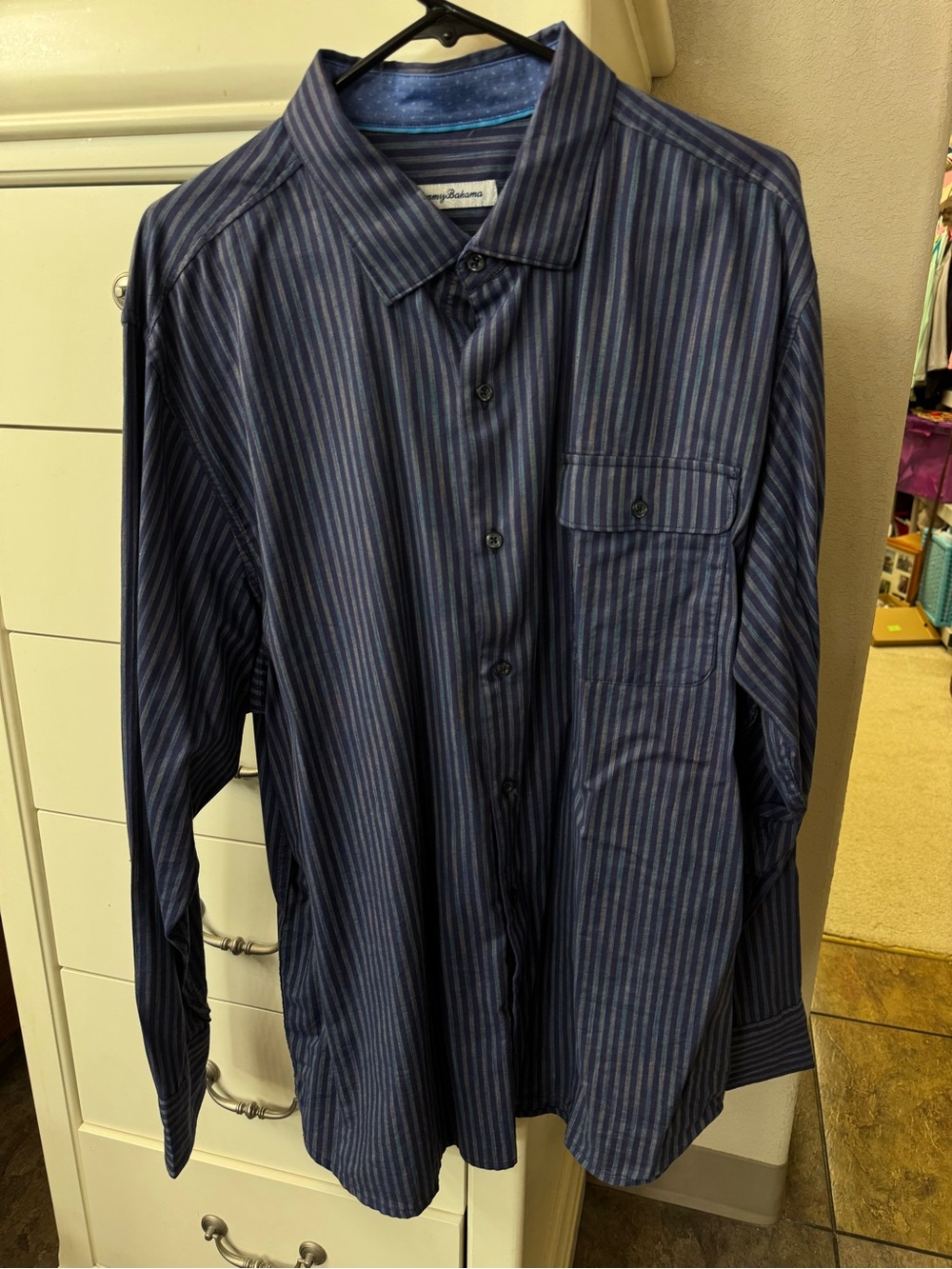 Tommy Bahama Navy and Blue Striped Button-Down Shirt